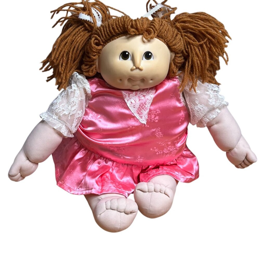 Vintage 1984 Doll Baby By M.N. Thomas Cabbage Patch Style With Pink Satin Dress